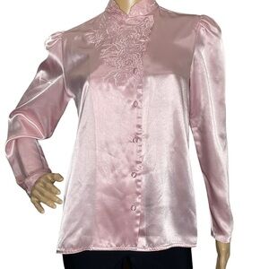 Vintage TJW pink embrodered floral blouse 6
